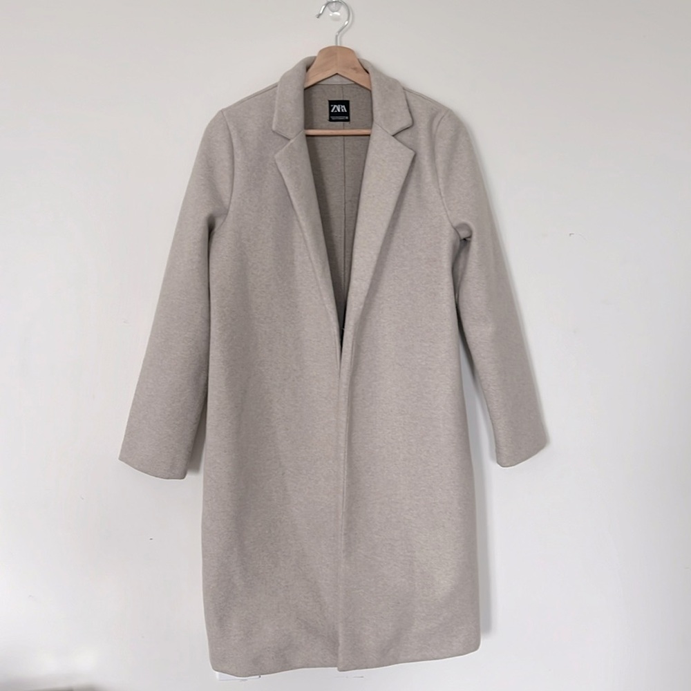 Zara Long Beige Coat Sz Small